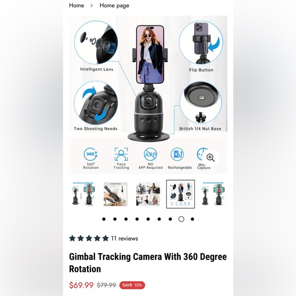 NIB Gimbal Tracking Selfie Stick Tripod With 360 Degree Rotation - Picture 9 of 11